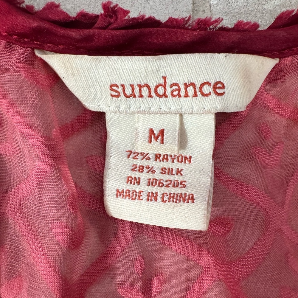 Sundance Red Velvet Burnout Boho Blouse M Silk Blend Romantic Cottagecore Top - Picture 7 of 7